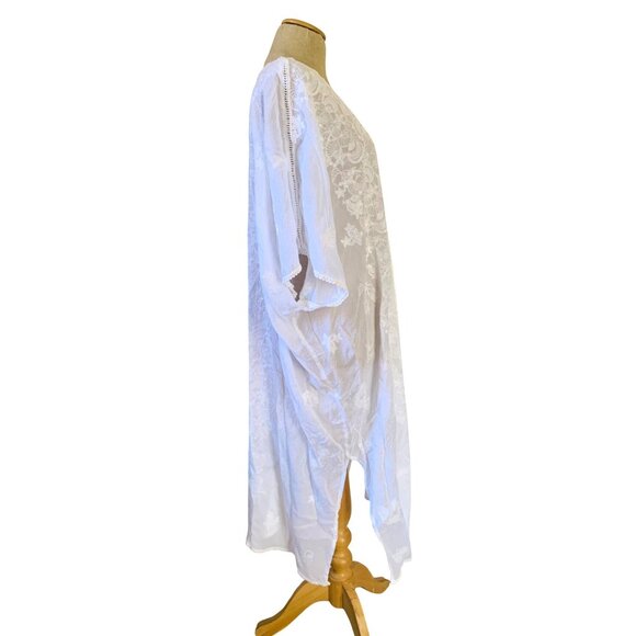 Johnny Was Women's One Size White Lace Embroidered Open Front Kimono - Picture 4 of 15